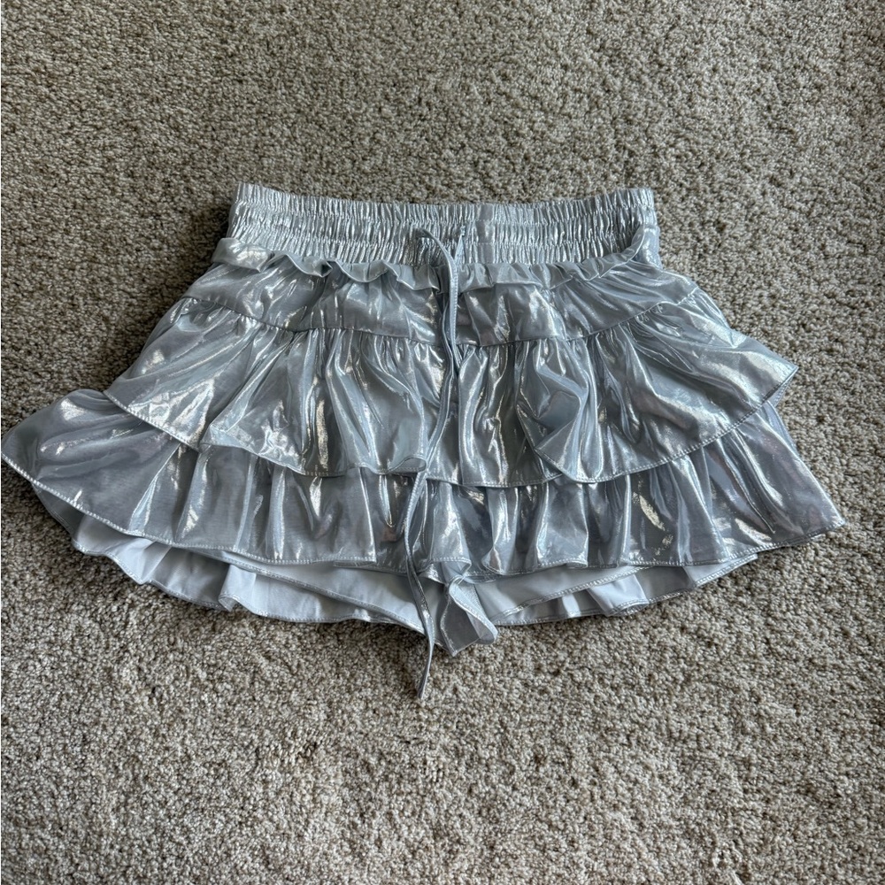 Silver Ruffled Mini Skirt